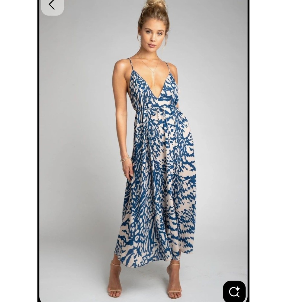 RESA Blue and Cream Printed Midi Dress